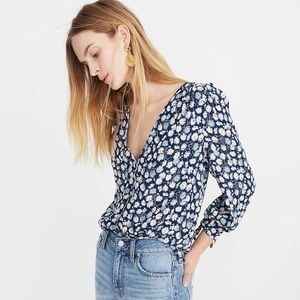 Madewell Tie-Sleeve Button-Down Top in French Floral - Size M